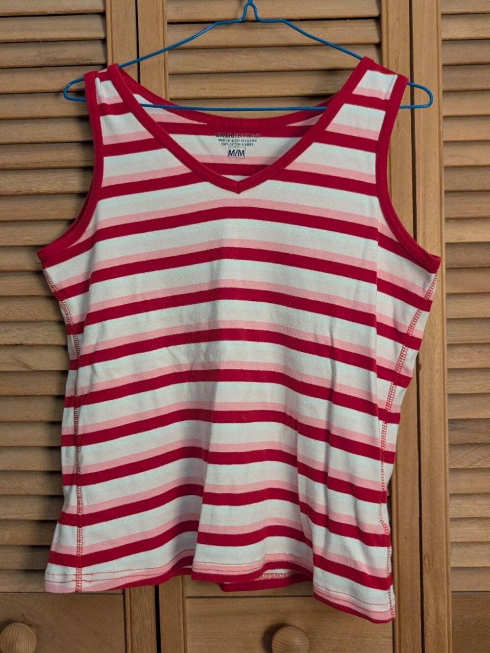 Women's Basic Editions Red/Pink/White Striped Sleeveless Tank Top - Size M